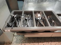 *Four Compartment Cutlery Tray Containing Stainless Steel Knives, Forks and Spoons