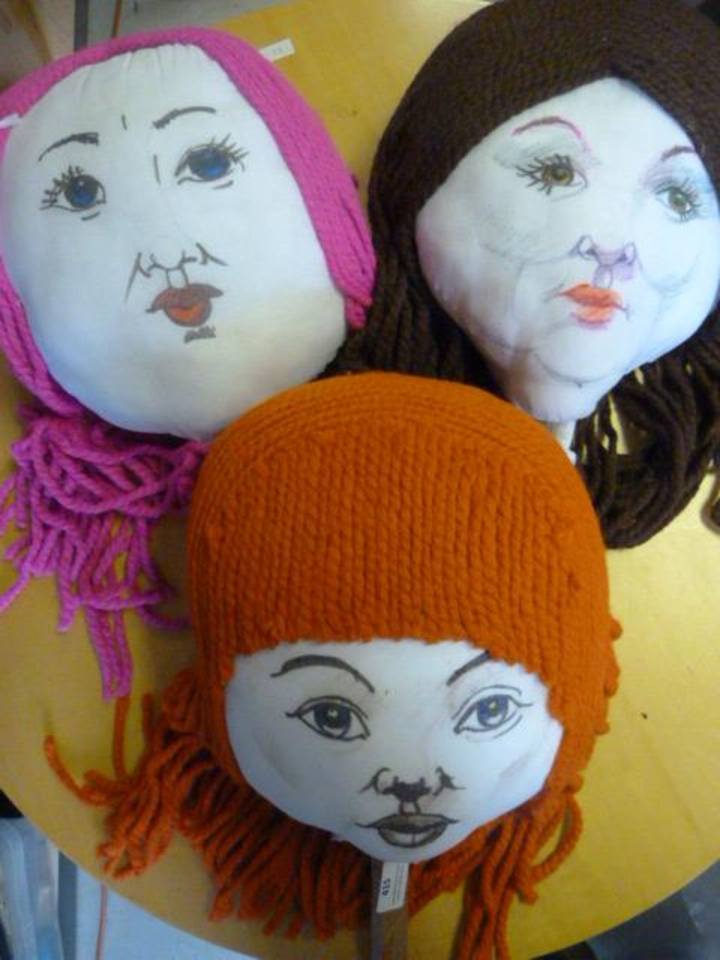 Three Display Heads with Mixed Wool Hair