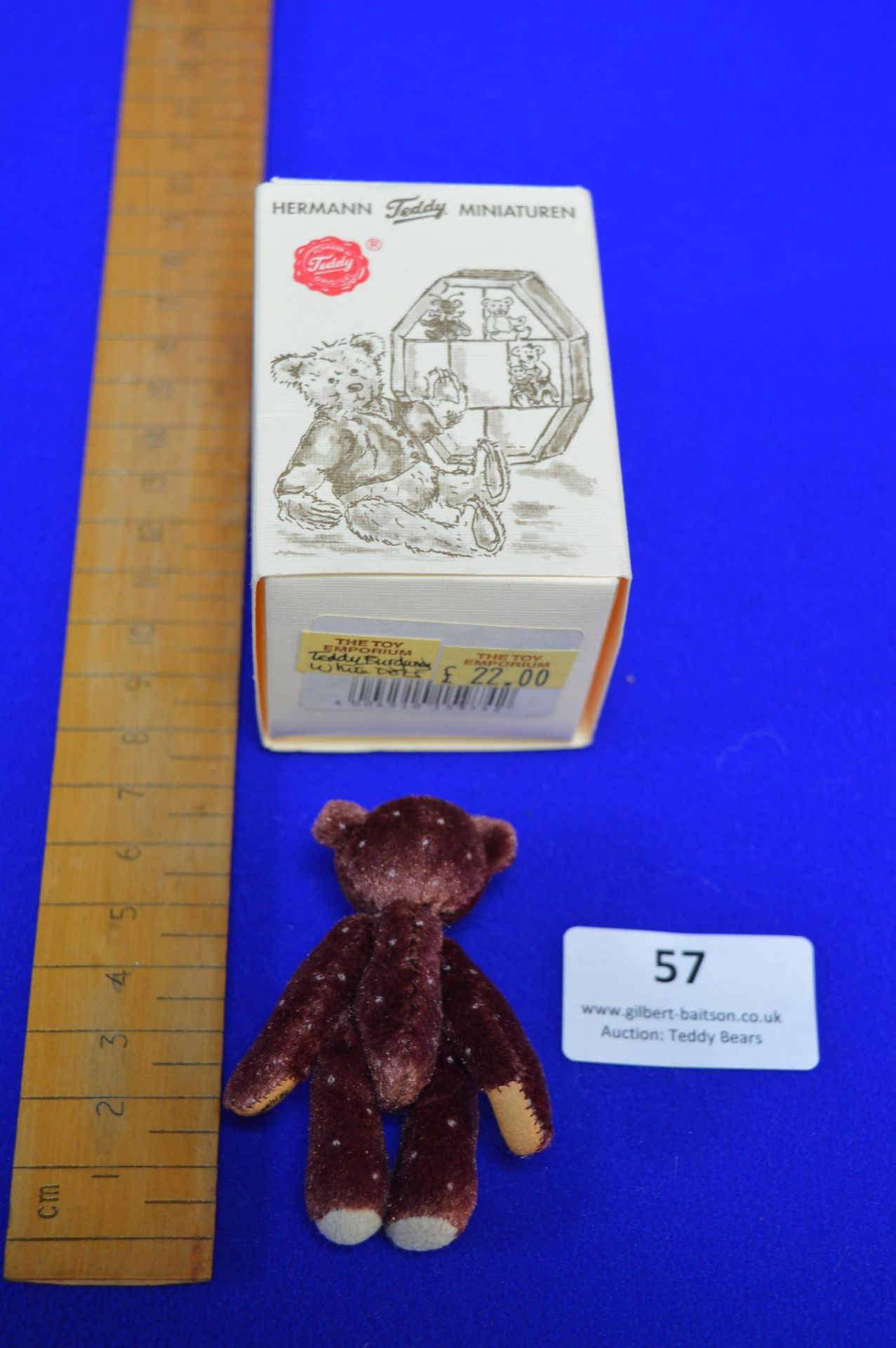 Hermann Miniature Burgundy with White Dots Teddy Bear (6cm) - Image 2 of 3