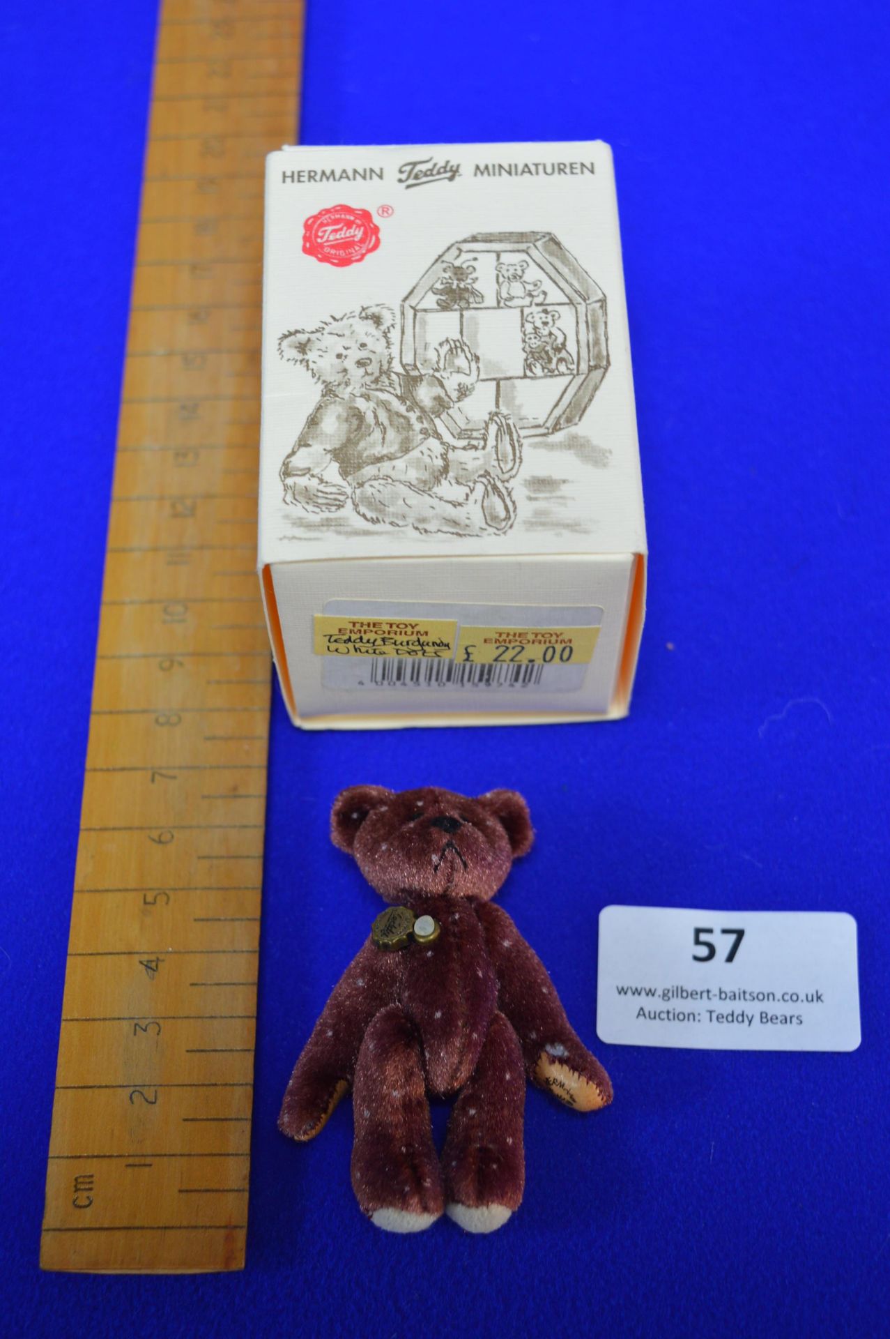 Hermann Miniature Burgundy with White Dots Teddy Bear (6cm) - Image 3 of 3