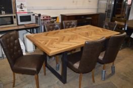 *Wood Effect Dining Table with Six Upholstery Chairs