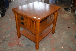 Medium Oak Coffee Table with Shelves and Two Drawe