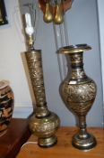 Eastern Brass Lamp Base and Vase