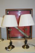Pair of Brushed Brass Table Lamps with Cream Shade