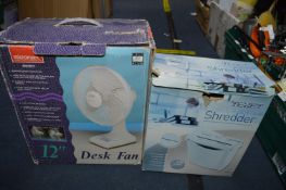 Shredder and 12" Desk Fan