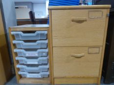 Oak Effect Office Drawers and a Storage Unit with Plastic Trays
