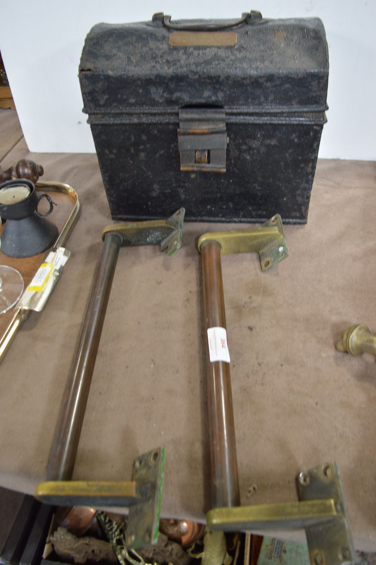 Small Metal Dome Topped Chest and a Pair of Large