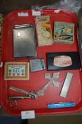 Tray Lot of Collectibles; Lighters, Cigarette Case