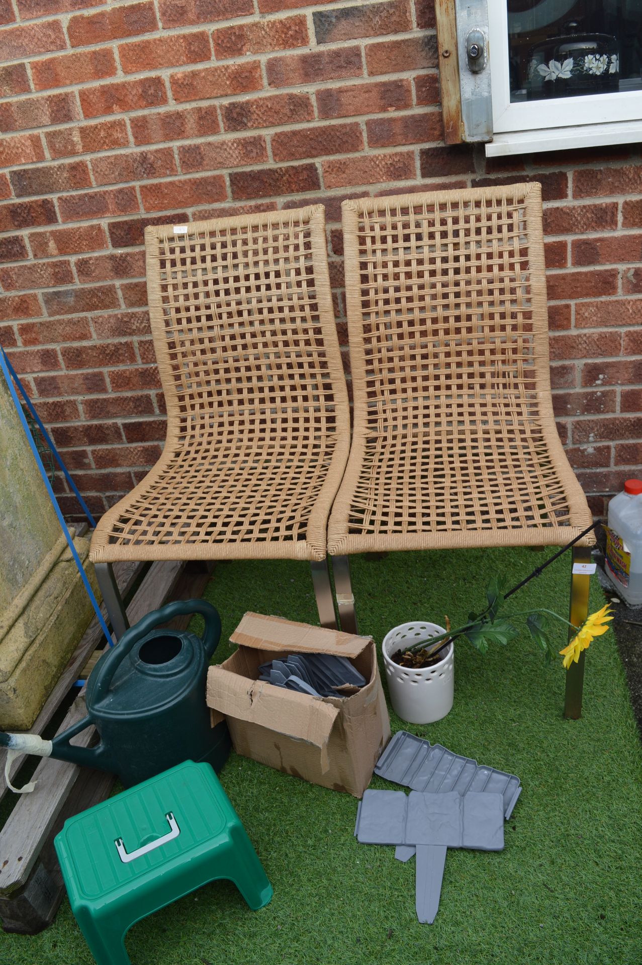 Pair of Basket Weave Garden Chairs, Watering Can,
