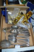 Plated Cutlery and Two Sets of Brass Door Handles