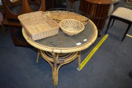 bamboo Glass Topped Table and Baskets and Trays