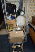 Cage of Assorted Household Goods, Suitcases, Telep