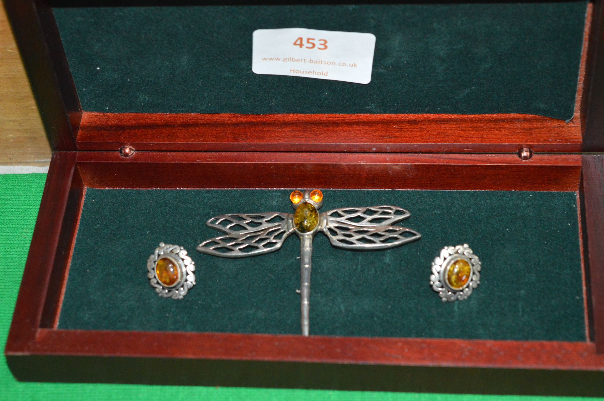 Sterling Silver & Amber Dragon Fly Brooch and Two