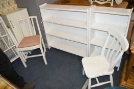Two White Painted Bookshelves plus Small Cupboard