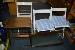 Three White Painted Folding Chairs plus Oak Side T