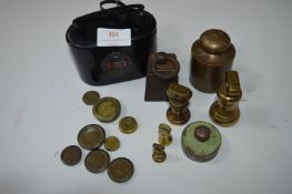 Assorted Brass Weights and a Money Box