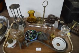 Tray Lot of Small Oil Lamp Parts and Vintage Light