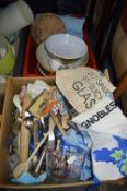 Two Boxes of Kitchenware; Bowls, Utensils, Tea Tow