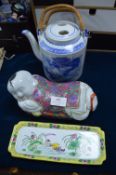 Chinese Laying Buddha, Teapot, etc.