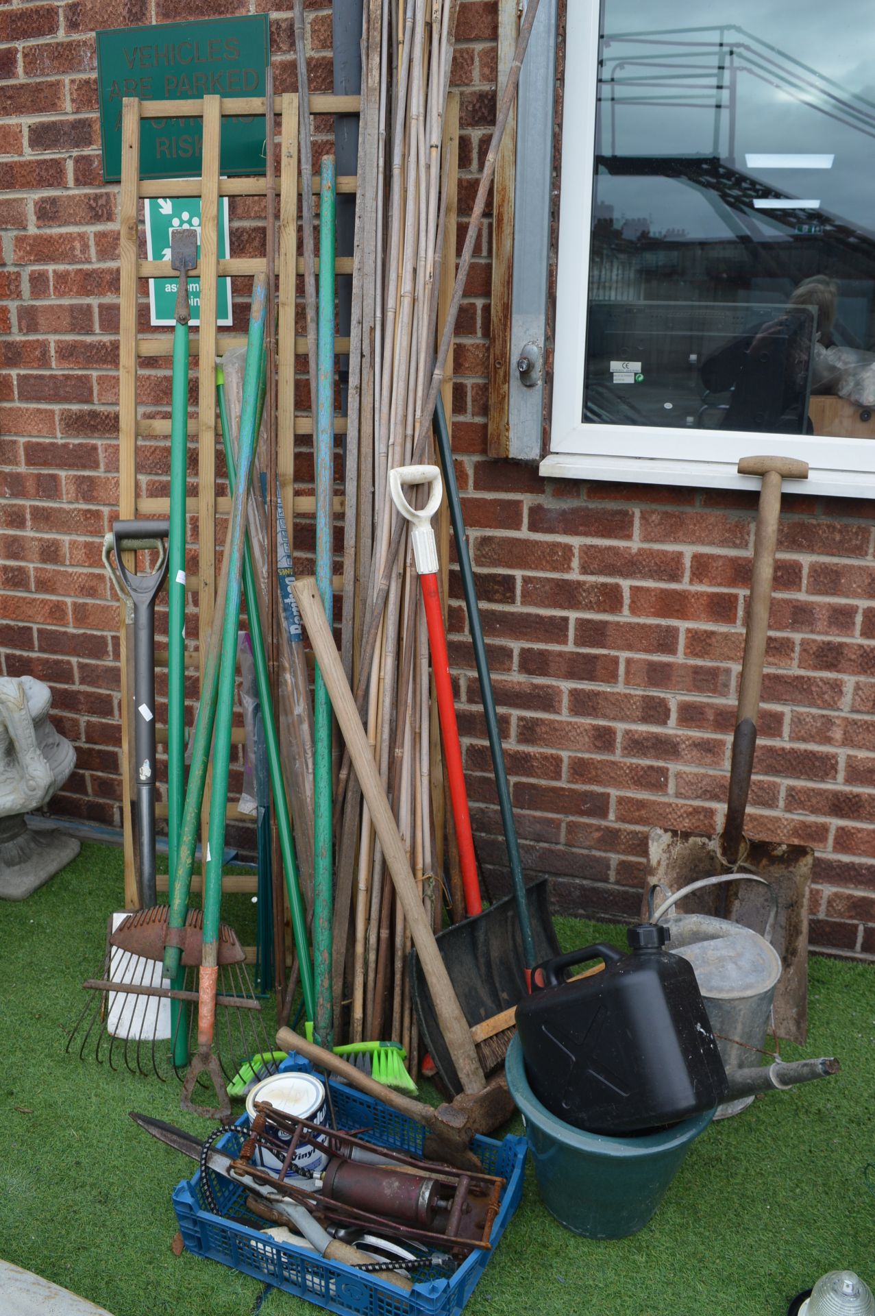 Bundle of Garden Tools, Bamboo Canes, Trellis, Wat