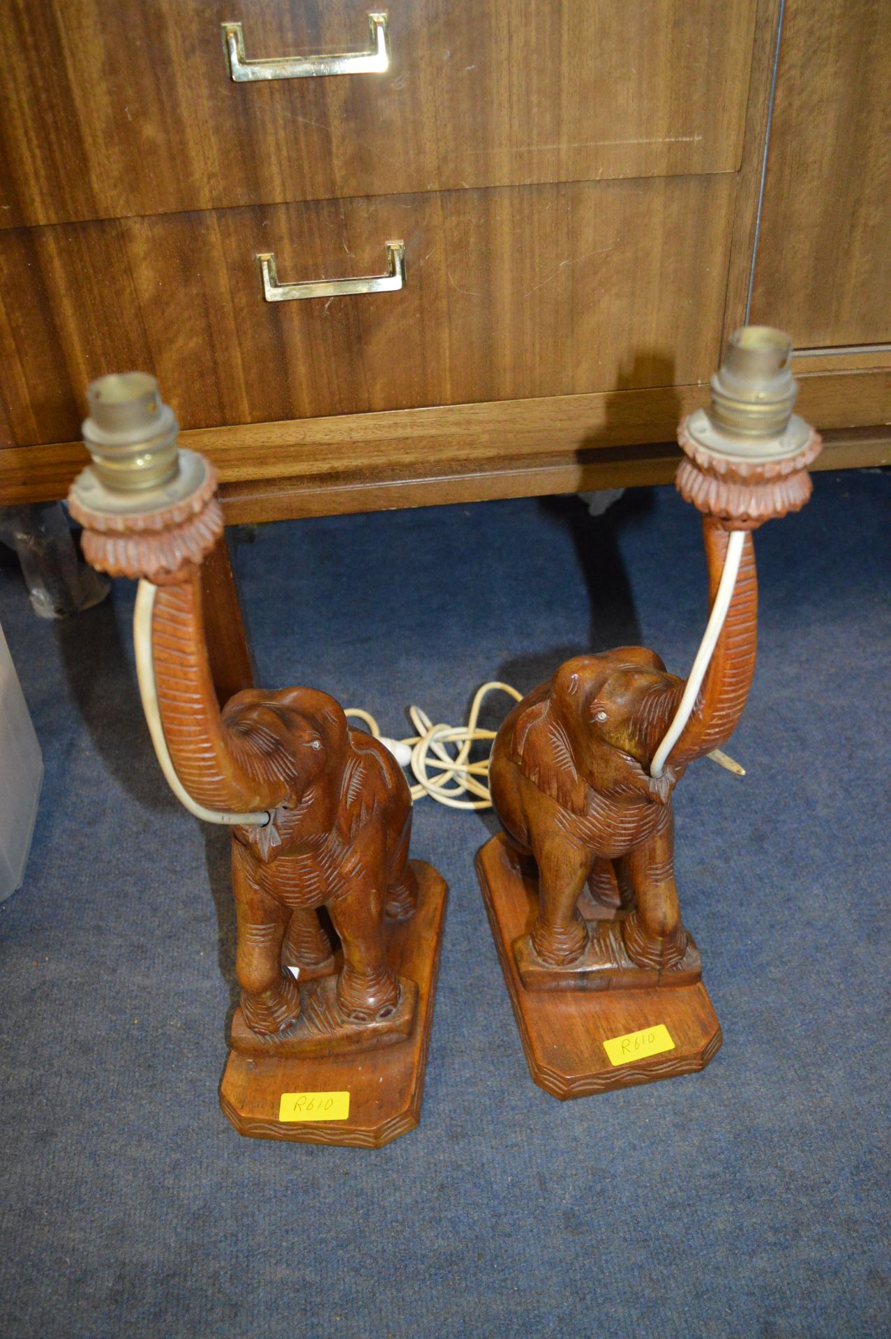 Pair of Carved Wooden Elephant Table Lamp Bases - Image 2 of 2