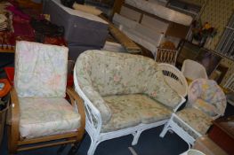 White Paine Cane Two Seat Sofa and Two Tub Chairs,