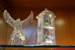 Glass Eagle Clock and a Miniature Glass Grandfathe