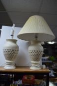 Pair of Cream Pottery Lamp Base and One Shade
