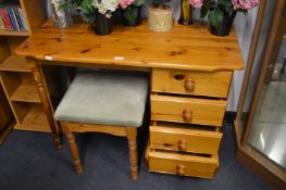 Pine Four Drawer Desk with Matching Stool