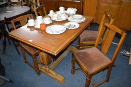 1930's Oak Draw Leaf Dining Table with Four Chairs