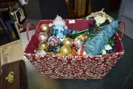 Basket of Christmas Baubles and Decorations