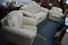 Cream Floral Three Seat Sofa and Two Armchairs