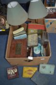 Vintage Tins and Two Brass Table Lamps