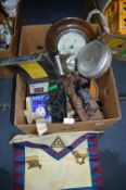 Assorted Vintage Items; Masonic Bag, Bike Lights,