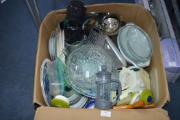 Large Box of Kitchenware, Serving Dishes, Plates,