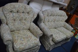 Floral Two Seat Sofa, Armchair and Pouffe