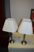 Pair of Brushed Chrome Table Lamp with Square Crea