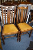 Pair of 1930's Oak Dining Chairs