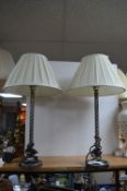 Pair of Table Lamps with Pewter Effect Twist Stems