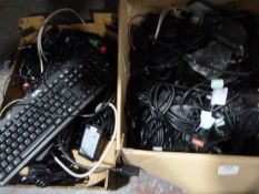 *Two Boxes of Assorted Computer Leads, Mice, Power Supply Cables, and Keyboards