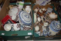 Two Boxes of Pottery; Plates, Part Tea Sets, and a