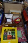 Case of Vintage Razors plus Roxy Bag, 78rpm Record