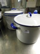 * blue and white enamel cook pots x 2