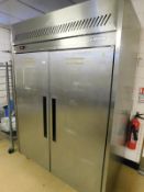 * Williams S/S 2 door double upright chiller on castors 1400w x 820d x 1950h