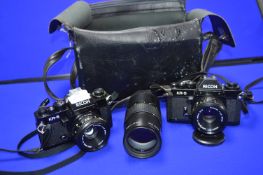 Two Ricoh KR-5 with Riconar 1-22 55mm Lenses, plus Pentacon Auto F-200MC Zoom Lens