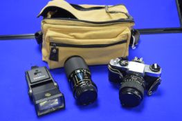 Fujika AX-1 Camera with Two Lenses, Flash and Carry Case
