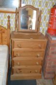 Pine Four Drawer Bedroom Chest plus Dressing Mirro