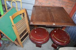1930's Oak Draw Leaf Table, Two Folding Chairs, an