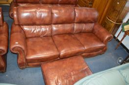 Three Seat Leather Sofa with Pouffe