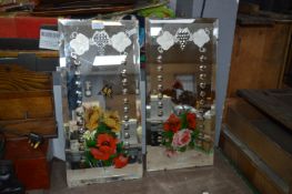 Two Edwardian Beveled Edge Mirrors with Floral Des